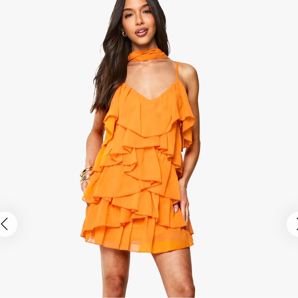 Boohoo Chiffon Tiered Mini Dress